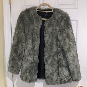 H&M grey faux fur coat
